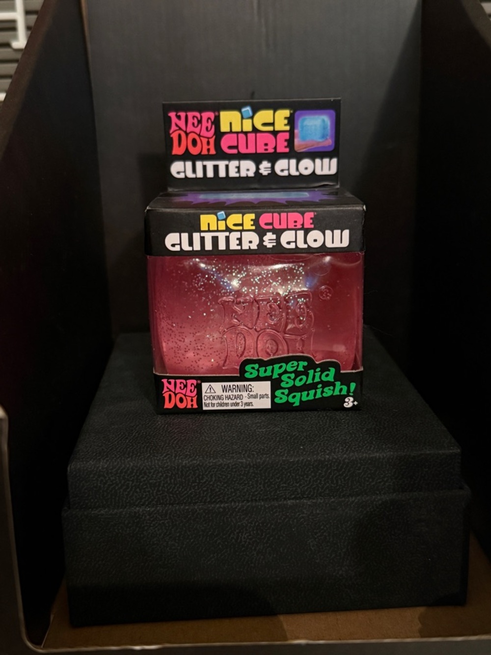 Nee Doh Nice Cube Glitter & Glow Squish Toy - Pink Glitter